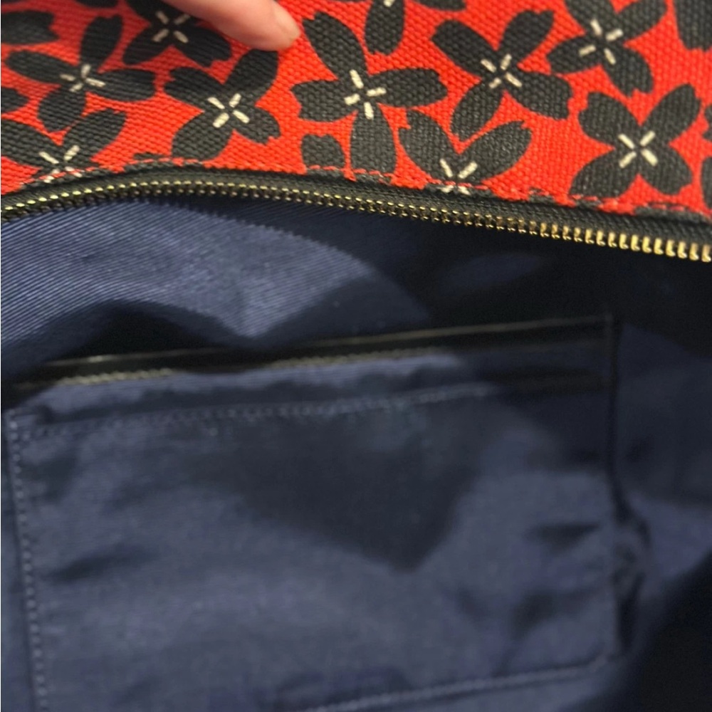Draper James Red Floral Canvas Travel Duffel with Black Trim - Picture 8 of 9